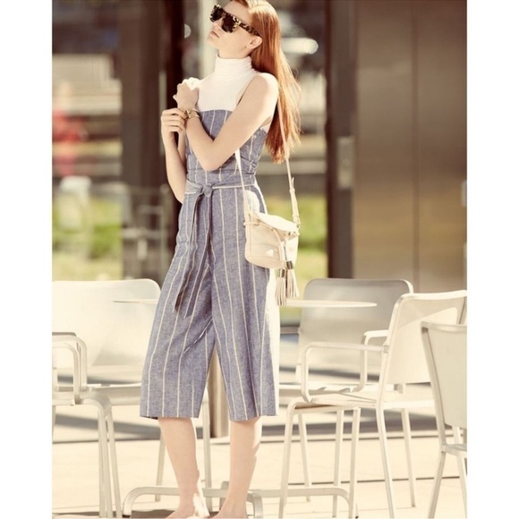 Alice + Olivia Lucie Strapless Striped Chambray Jumpsuit - Picture 2 of 8